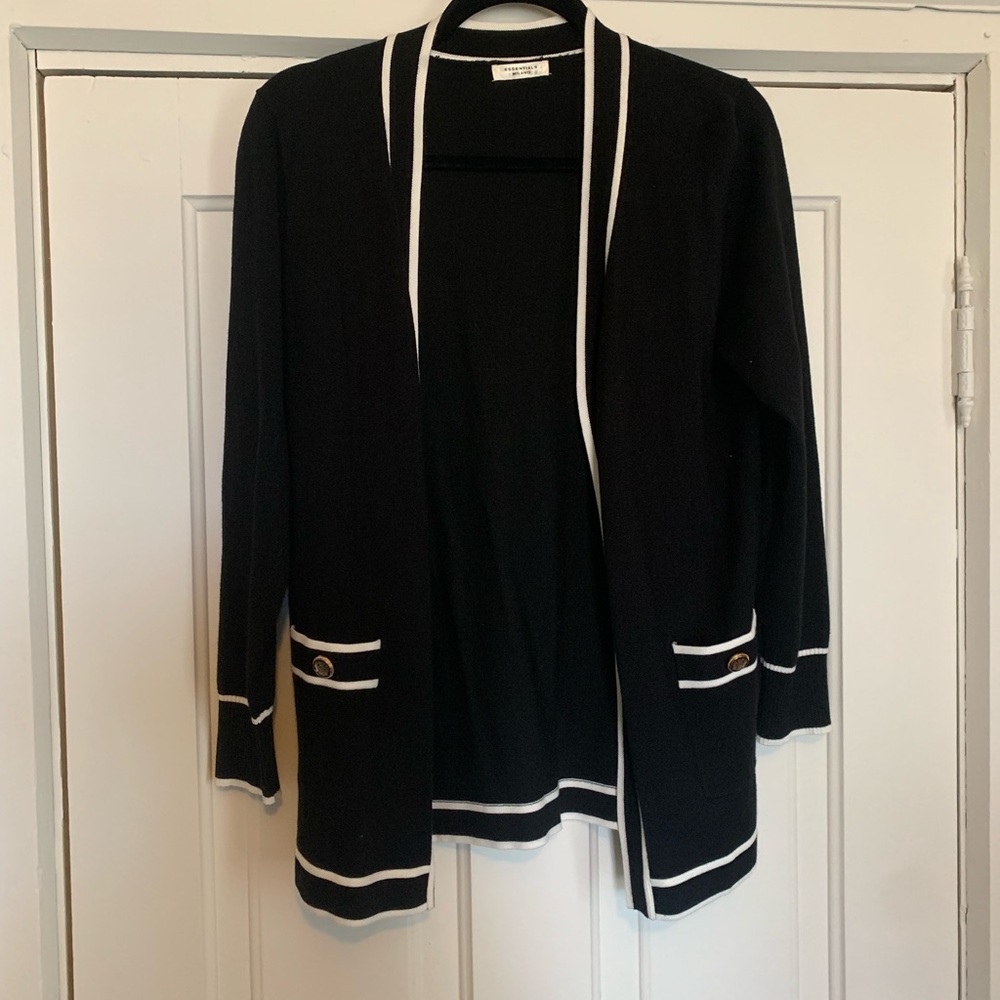 Essentials by Milano Black Cardigan with White Trim